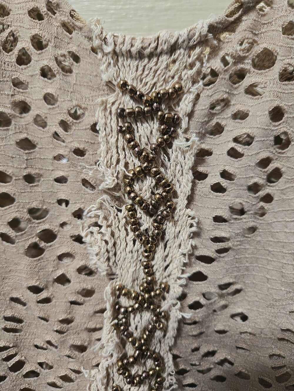 Free People Boho Tan Beaded Swing Tank Top Size: XS - Picture 2 of 5
